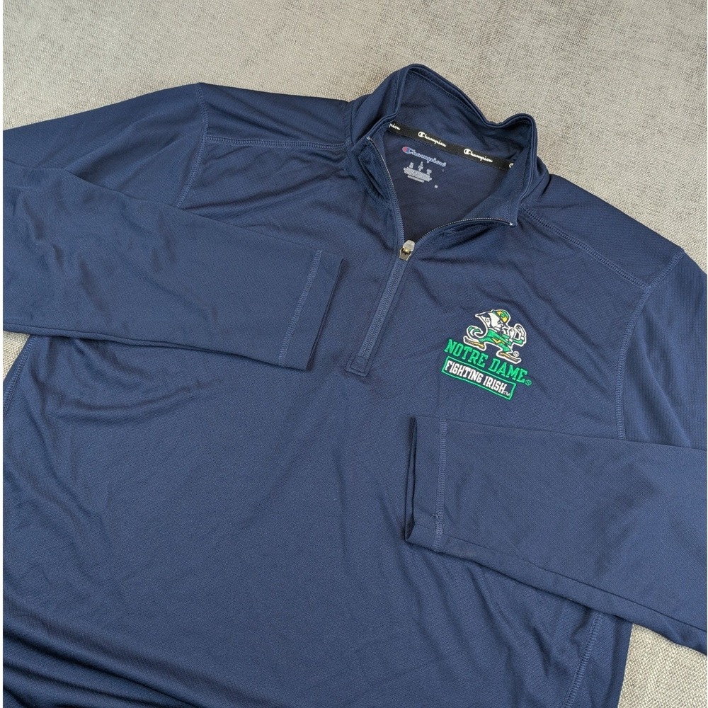 Champion Quarter Zip Mens L Navy Notre Dame Fighting Irish Logo College Pullover